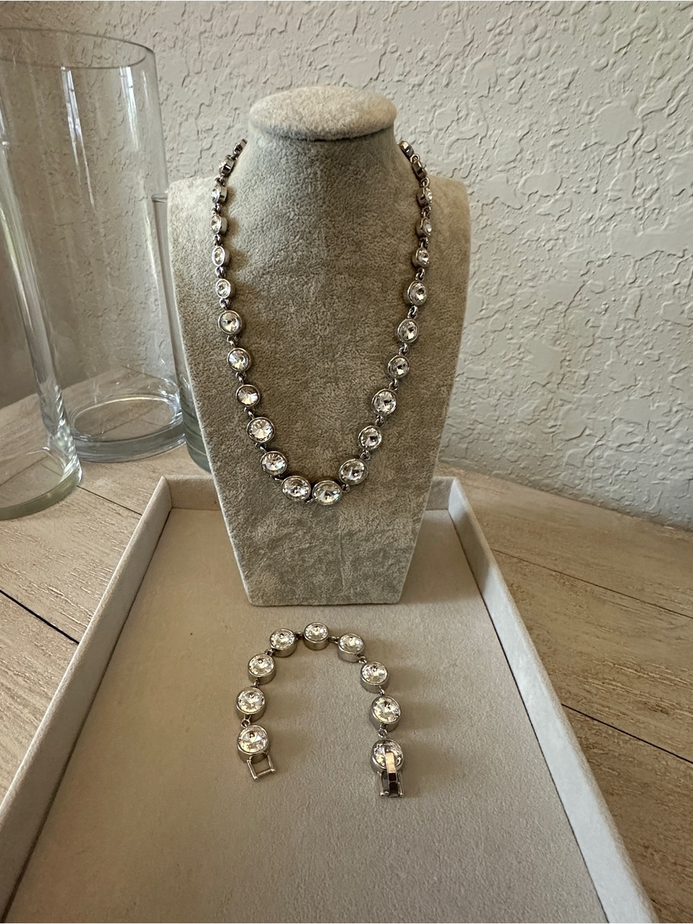 Ann Taylor Clear Crystal Necklace and Bracelet Set - Silver Tone